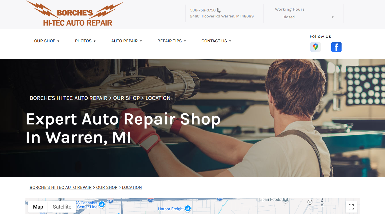 Website screenshot for Borche's Hi Tec Auto Repair