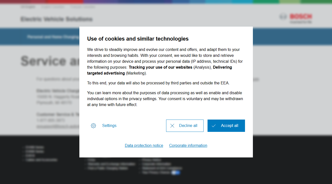 Website screenshot for Bosch EV