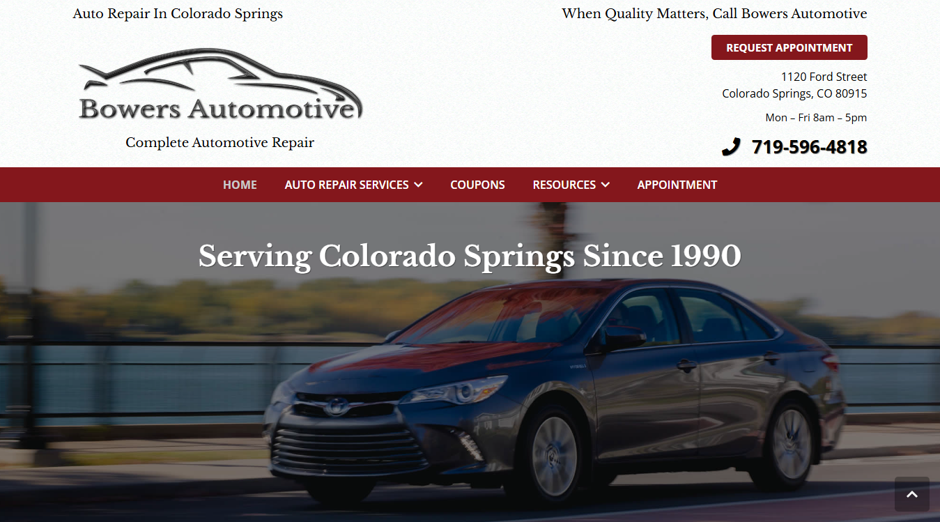 Website screenshot for Bowers Automotive