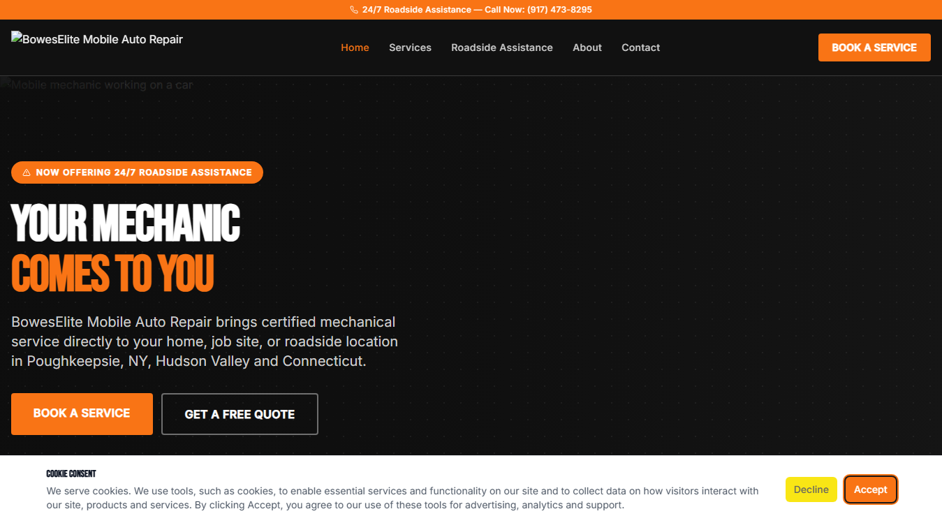 Screenshot of BowesElite mobile auto repair