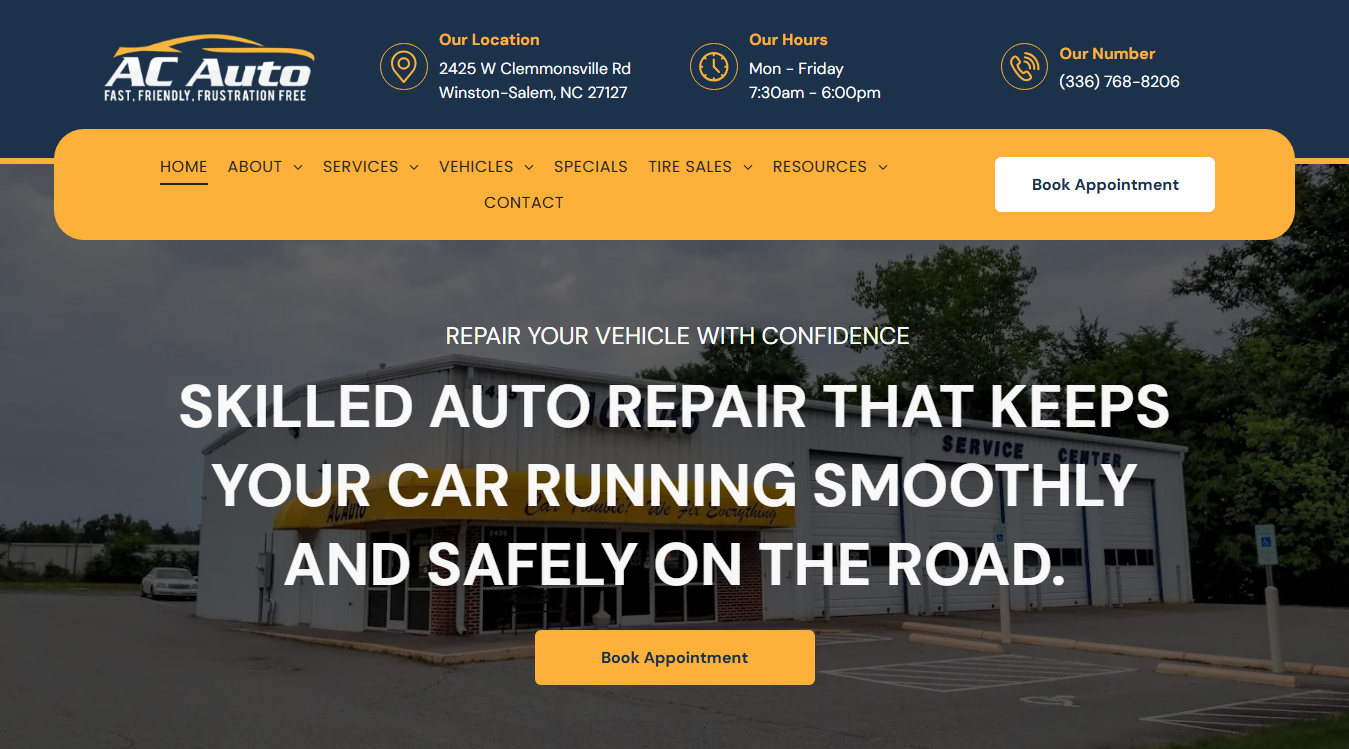 Website screenshot for Bowman Mobile Auto Repair