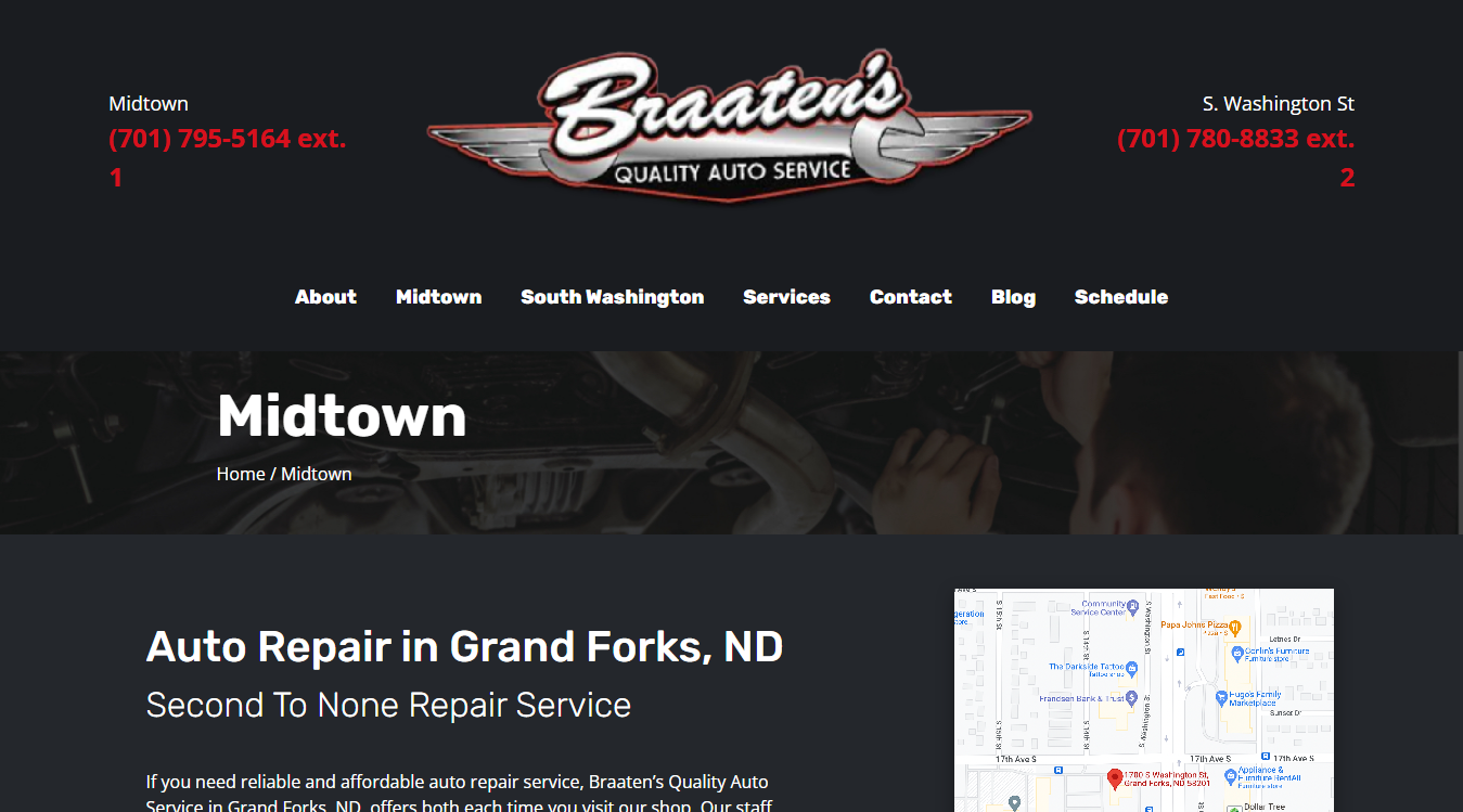 Website screenshot for Braaten's Quality Auto Service