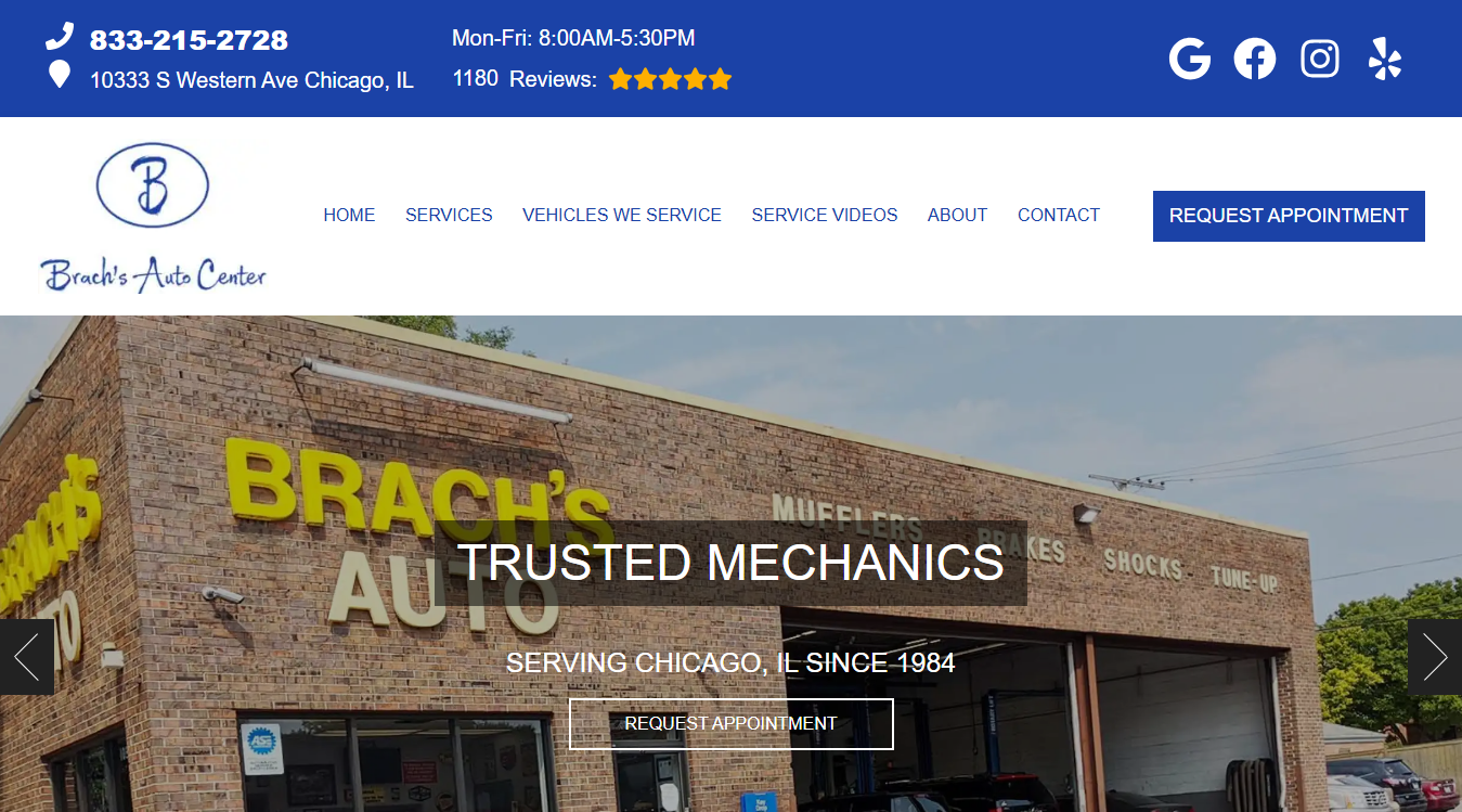 Website screenshot for Brach's Auto Center