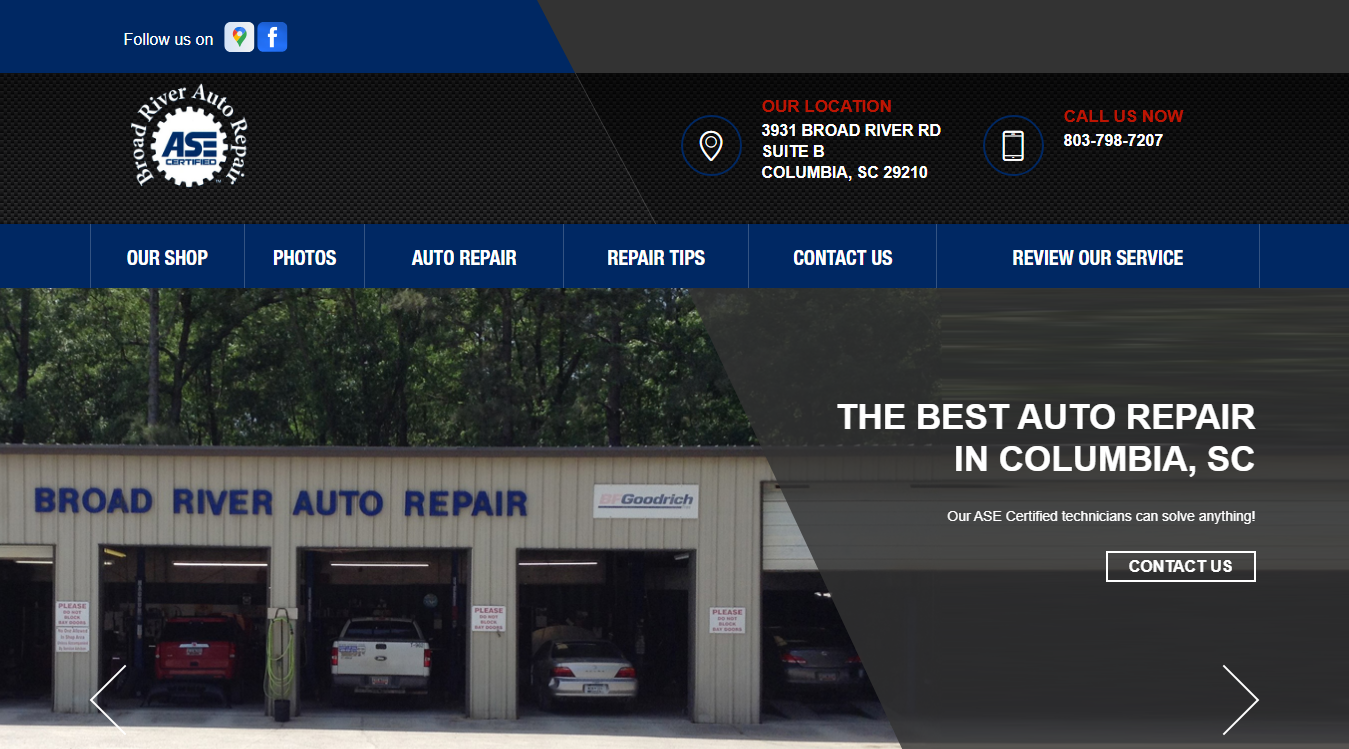 Website screenshot for Broad River Auto Repair