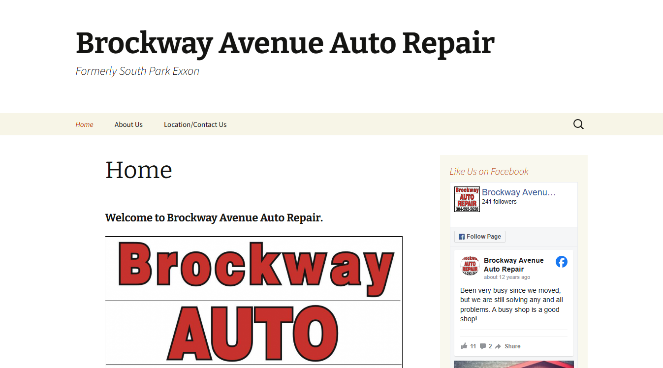 Website screenshot for Brockway Avenue Auto Repair