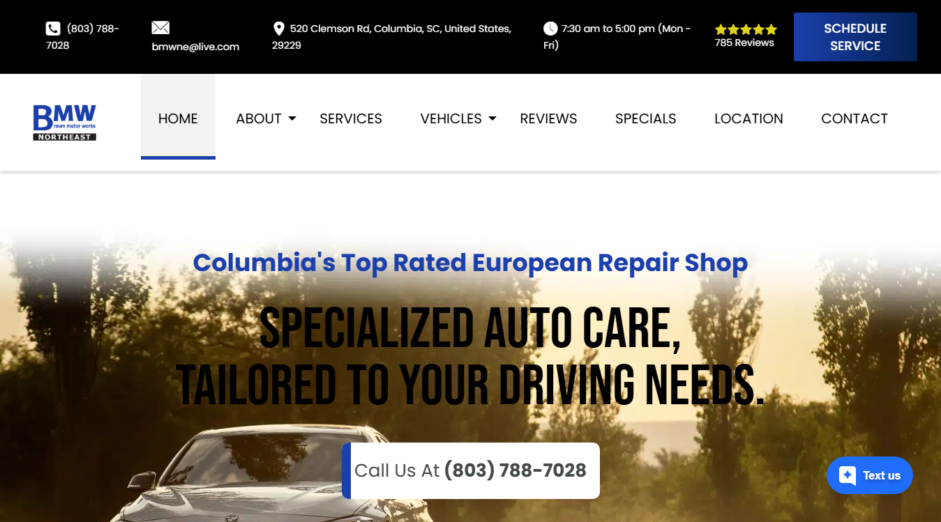 Website screenshot for Brown Motor Works Northeast