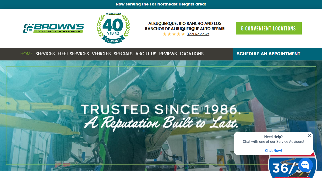 Website screenshot for Browns Automotive Experts
