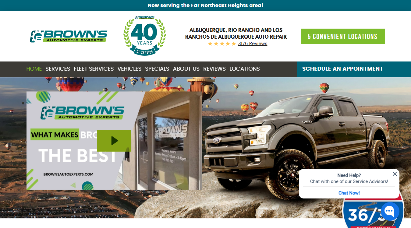 Website screenshot for Browns Automotive Experts