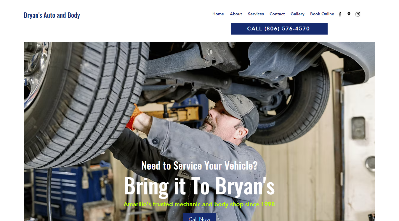 Website screenshot for Bryan's Auto & Body
