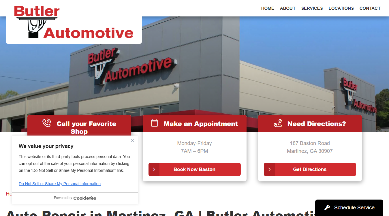 Website screenshot for Butler Automotive