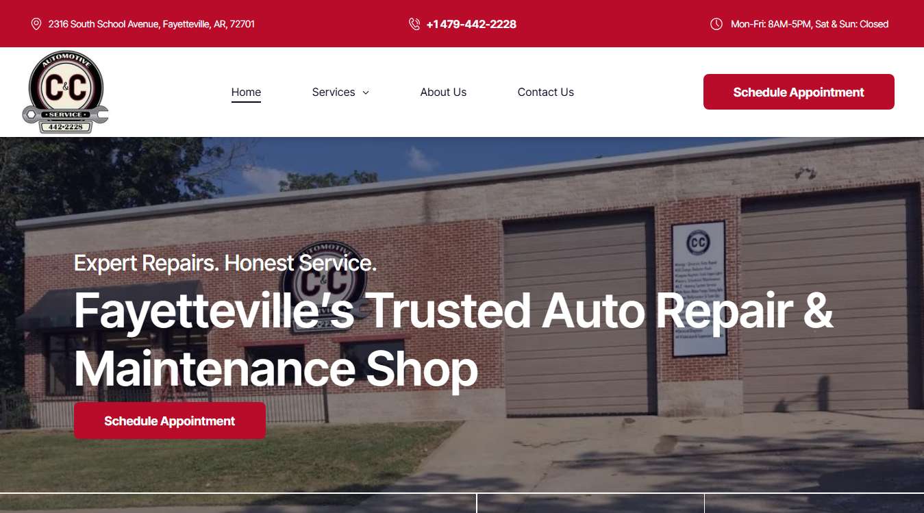 Website screenshot for C&C Automotive service
