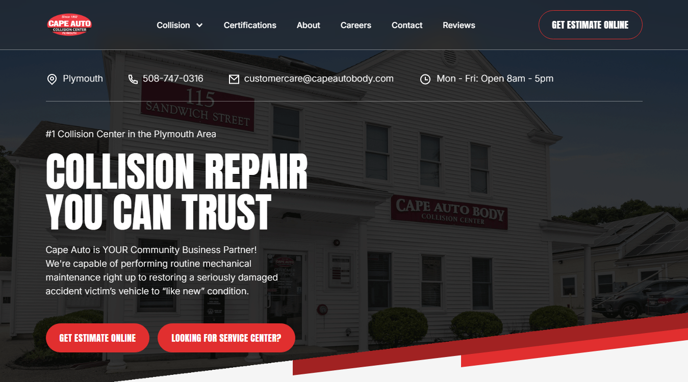 Website screenshot for Cape Auto Body Collision Center