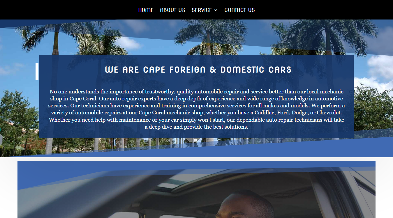 Website screenshot for Cape Foreign & Domestic Cars
