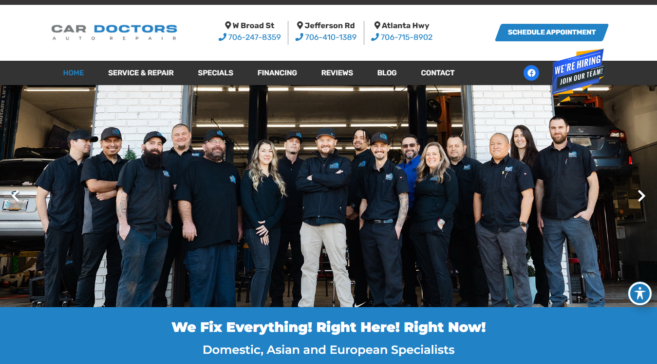 Website screenshot for Car Doctors Auto Repair - W Broad St