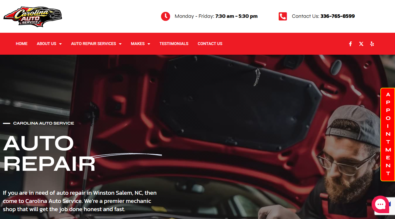 Website screenshot for Carolina Auto Service