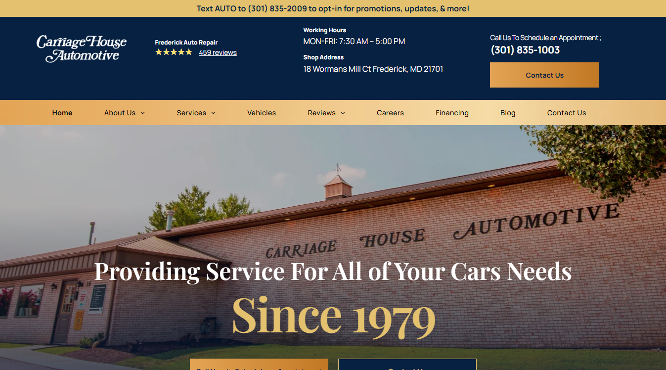 Website screenshot for Carriage House Automotive