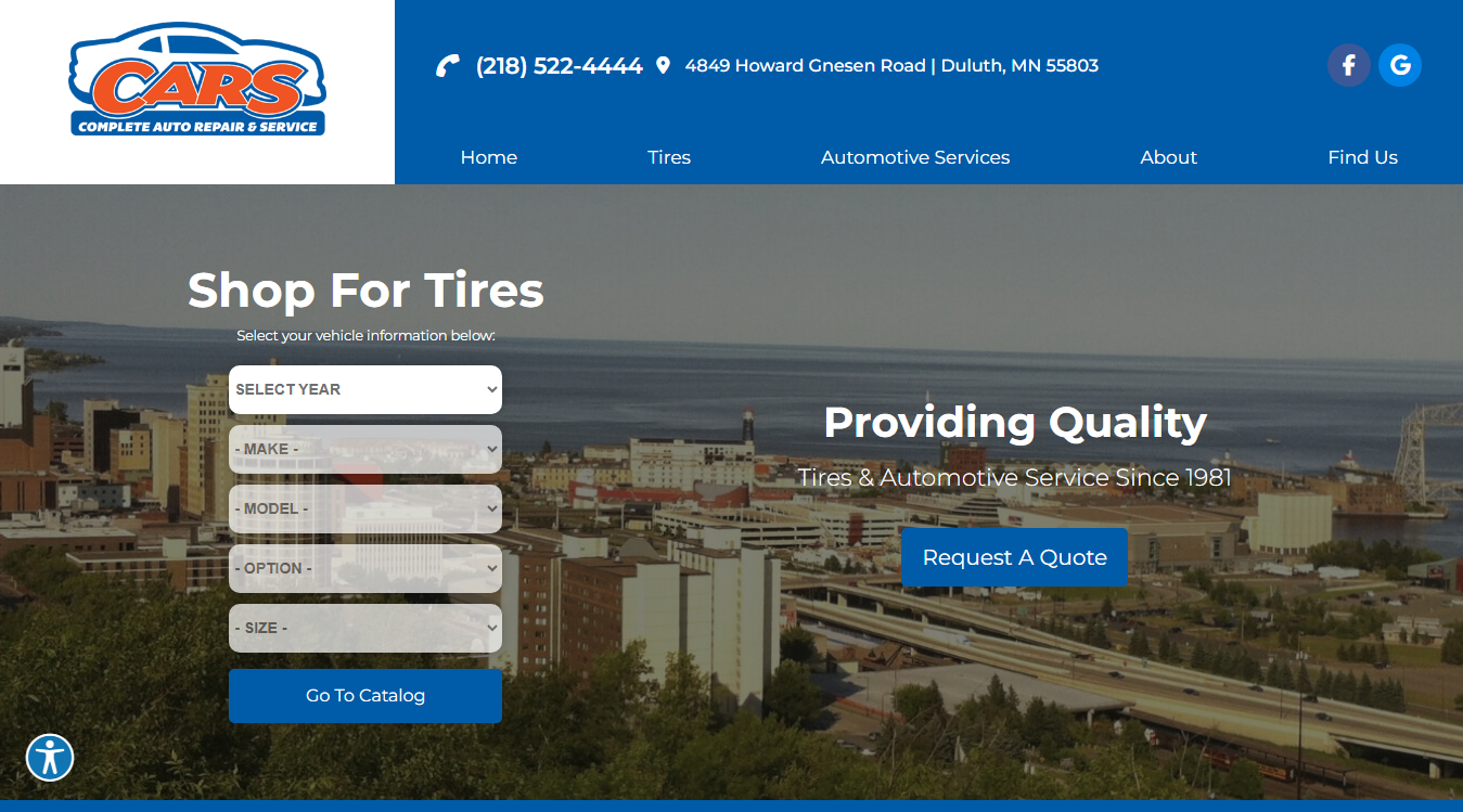 Website screenshot for CARS Complete Auto Repair Service