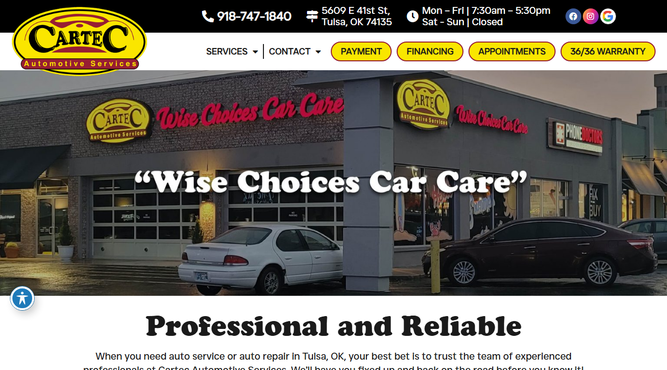 Website screenshot for Cartec Automotive Services