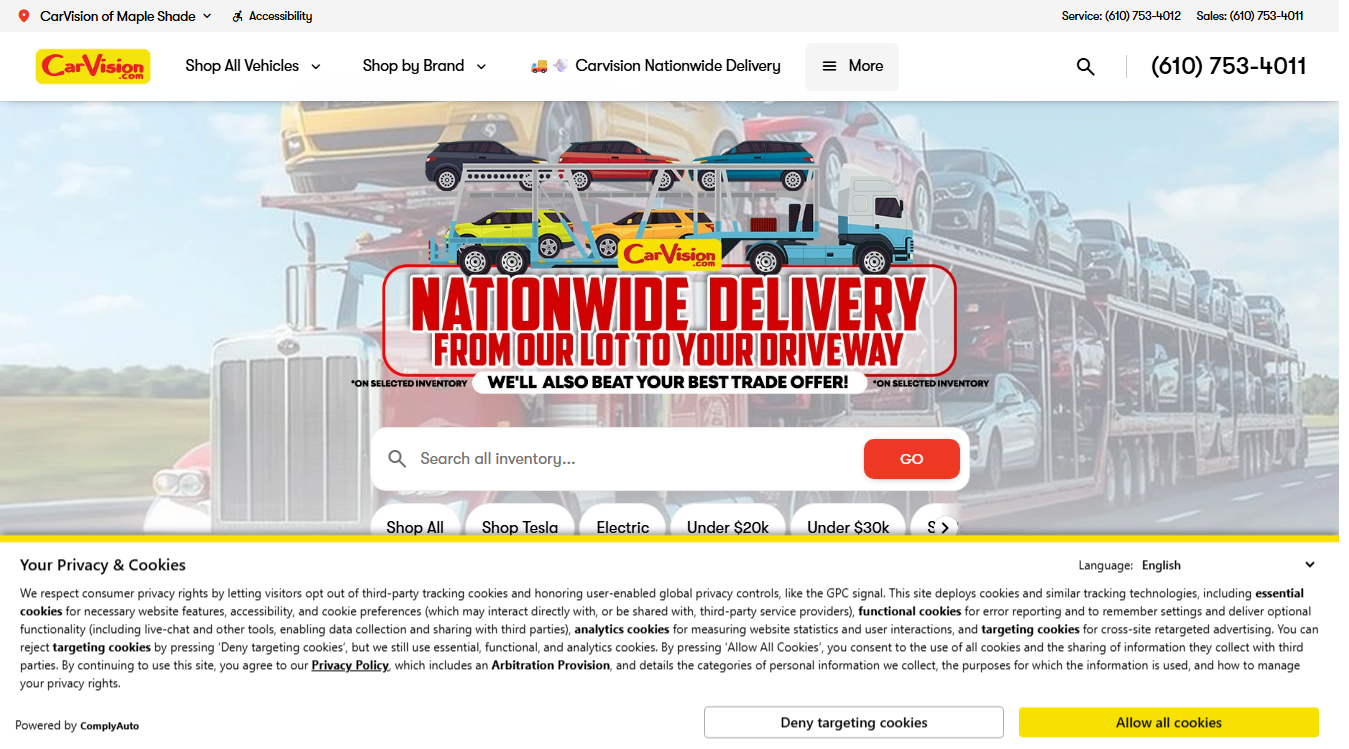 Website screenshot for CarVision of Maple Shade