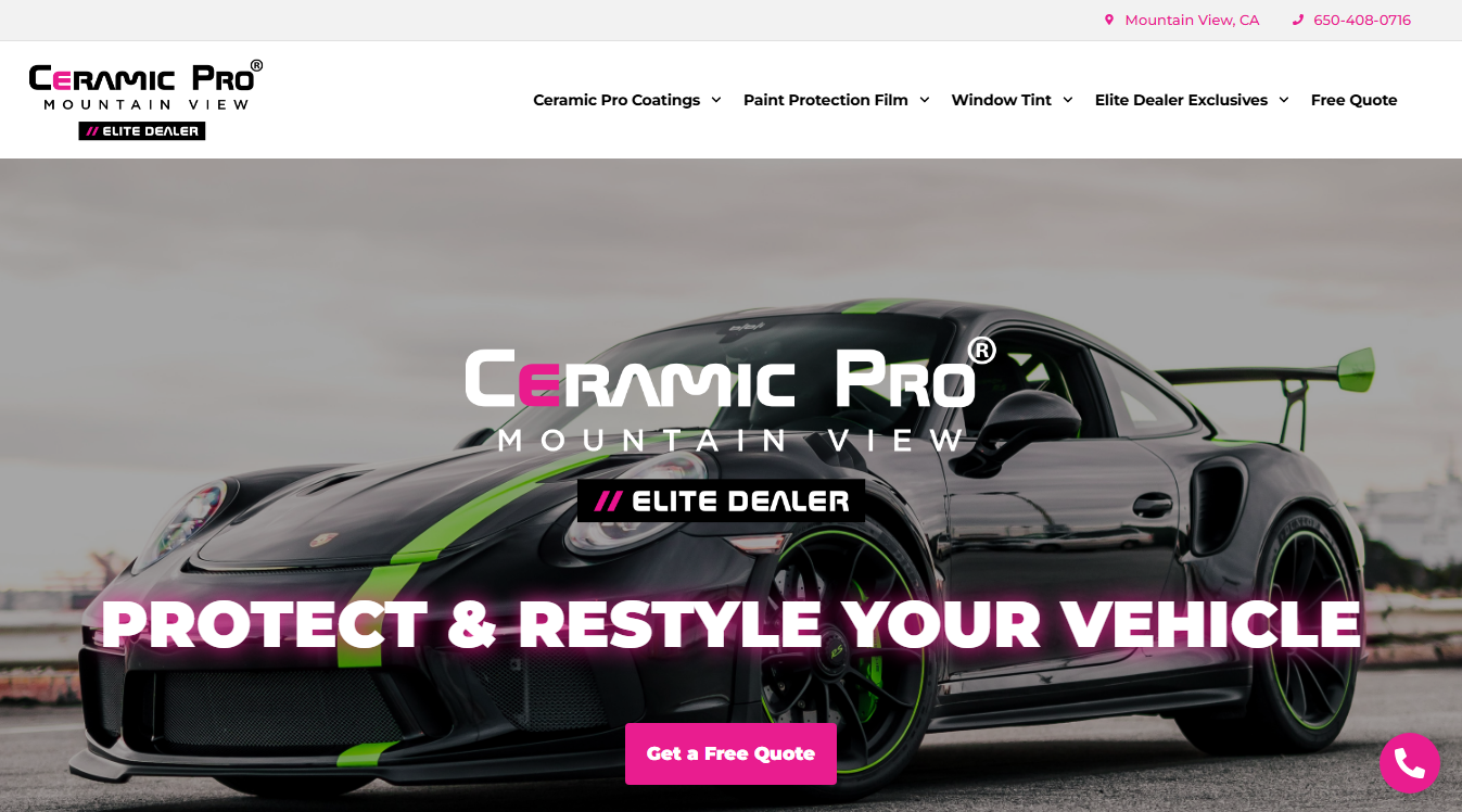 Website screenshot for Ceramic Pro Mountain View