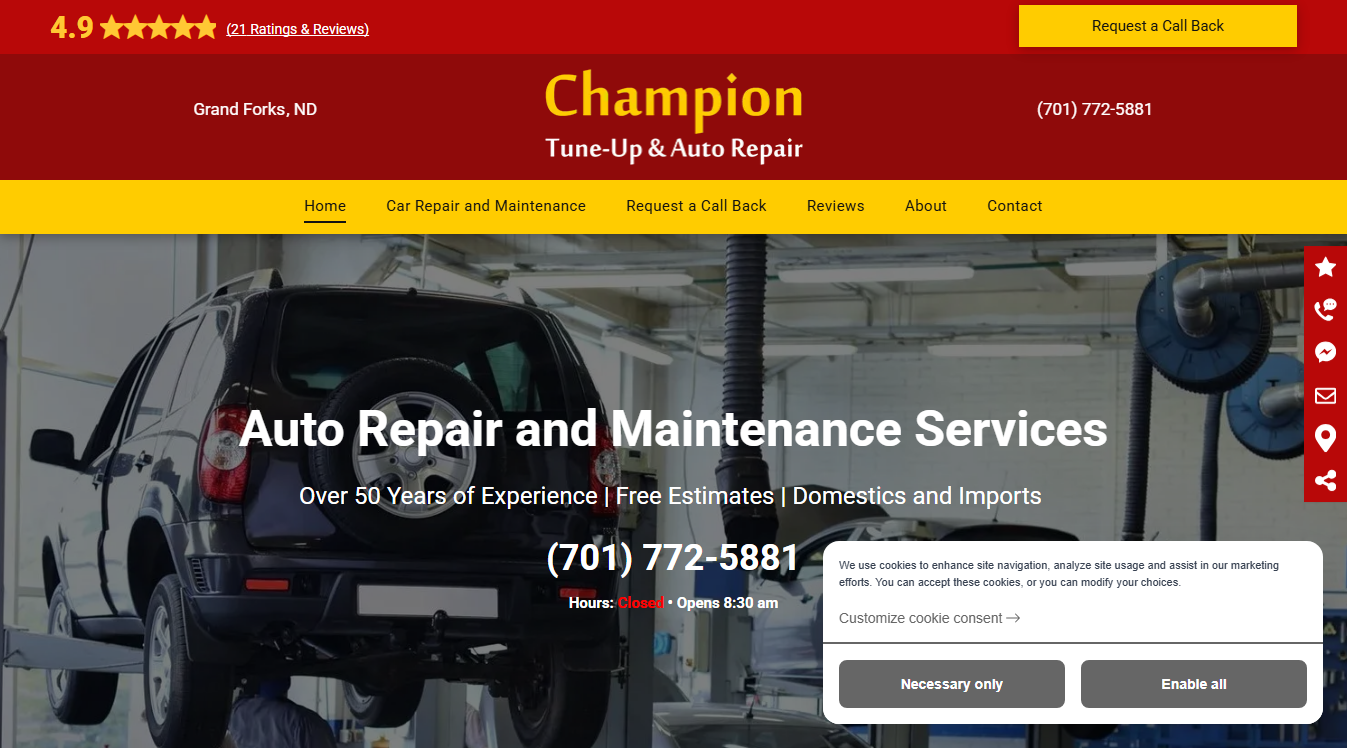 Website screenshot for Champion Tune-Up & Auto Repair