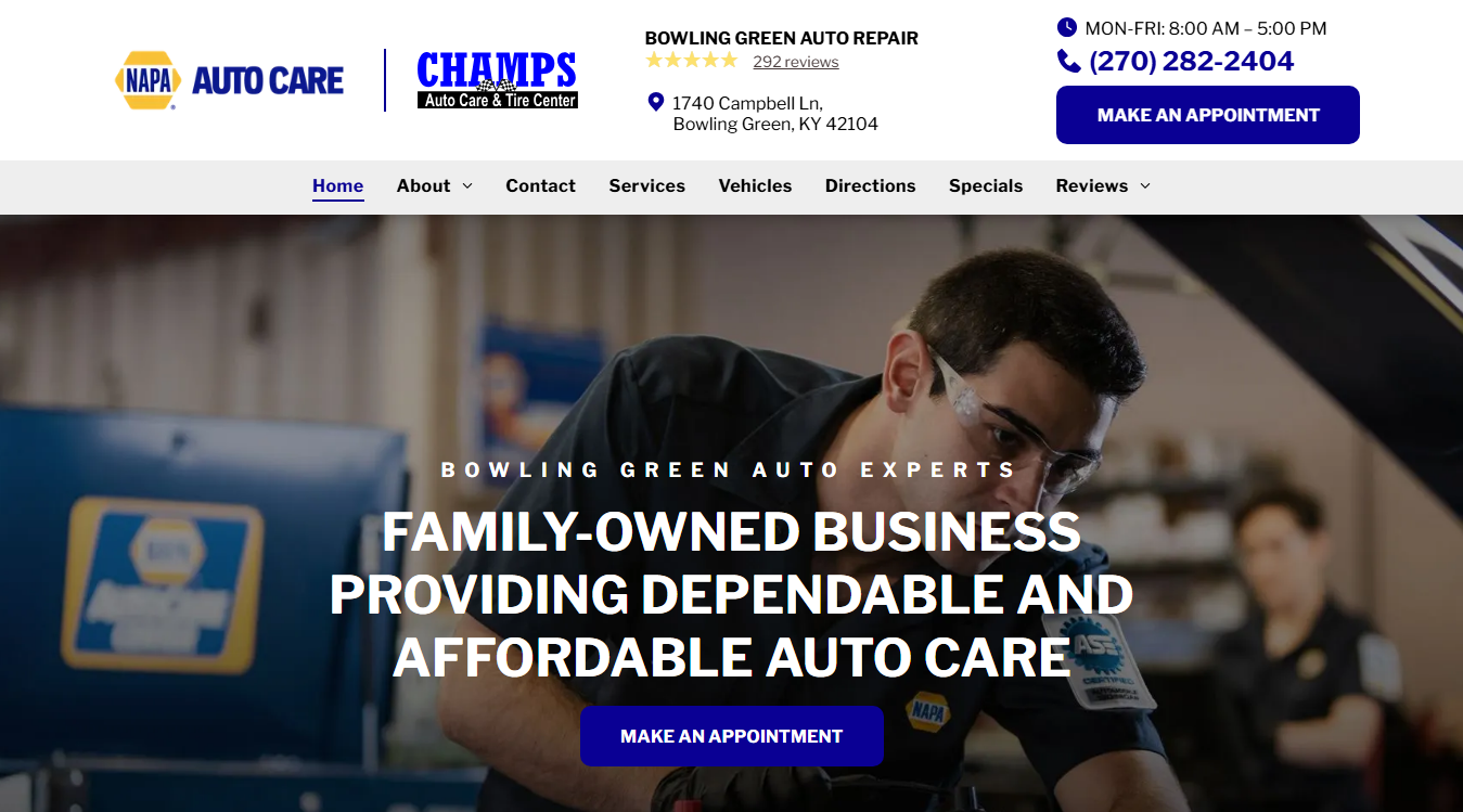 Website screenshot for Champs Auto Care & Tire Center