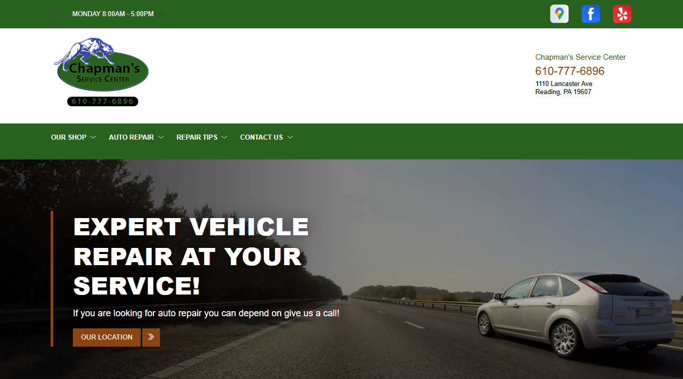 Website screenshot for Chapmans Service Center