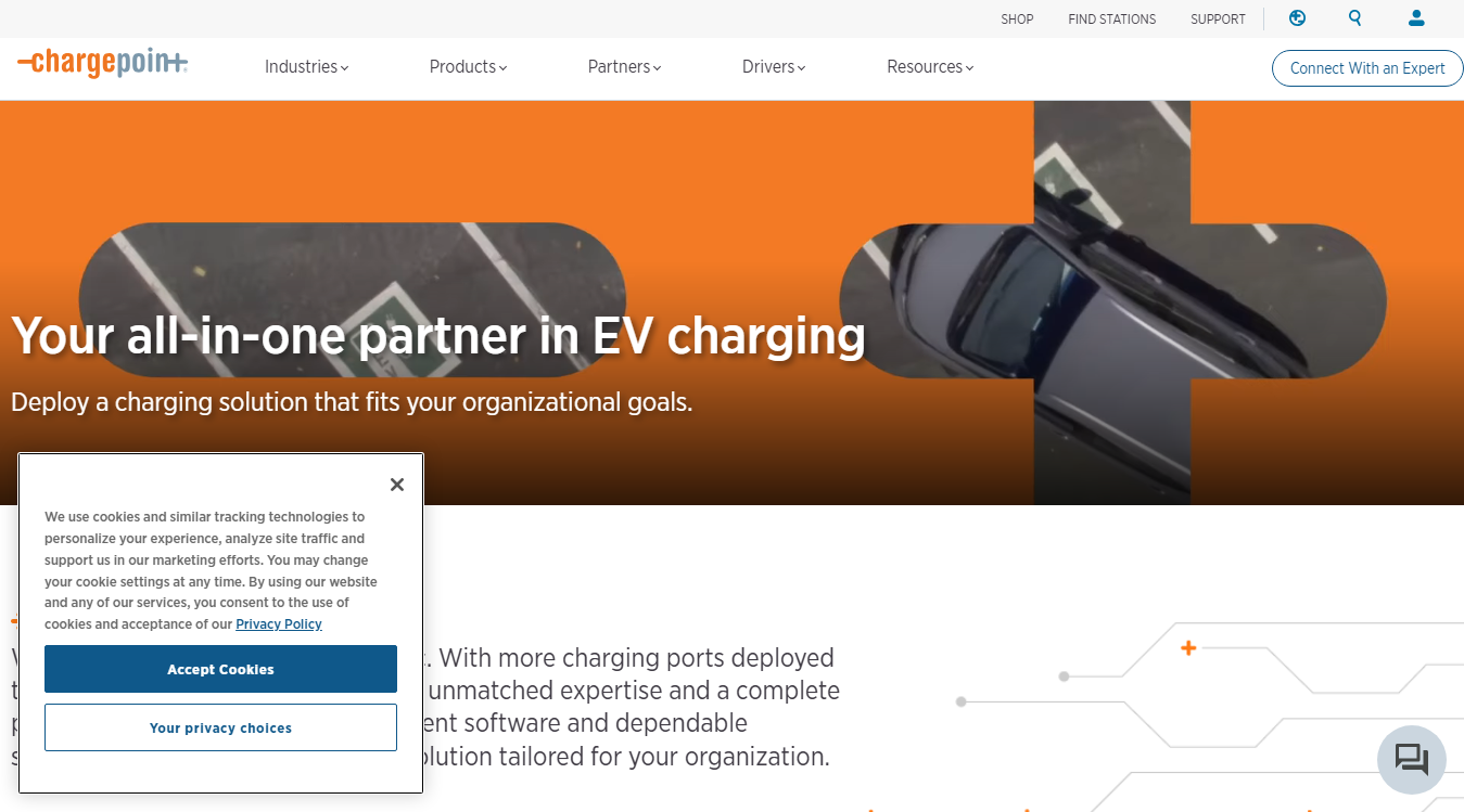 Website screenshot for ChargePoint Charging Station