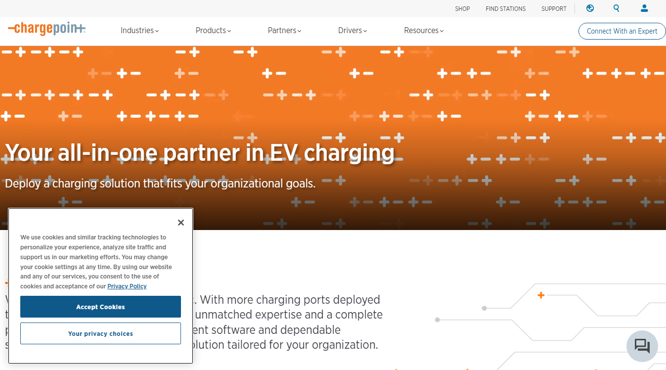 Website screenshot for ChargePoint Charging Station
