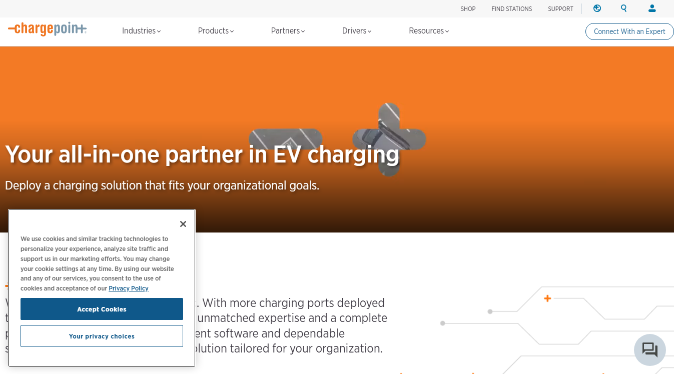 Website screenshot for ChargePoint Charging Station