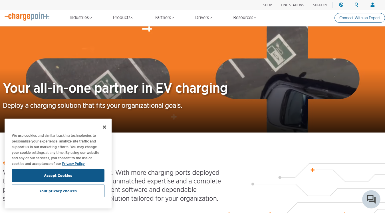 Website screenshot for ChargePoint Charging Station