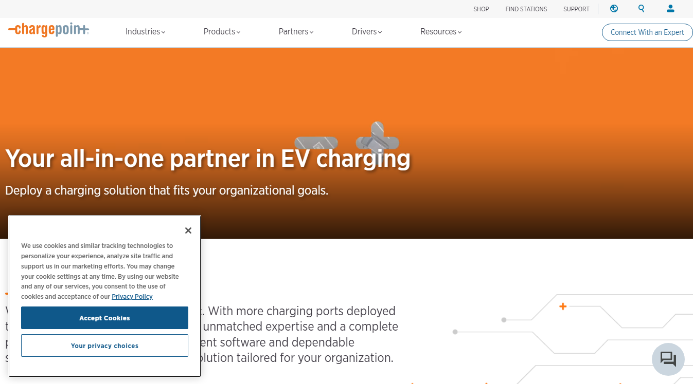 Website screenshot for ChargePoint Charging Station
