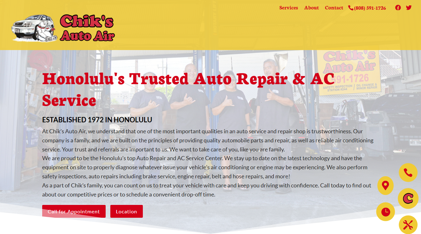 Website screenshot for Chik's Auto Air & Repair