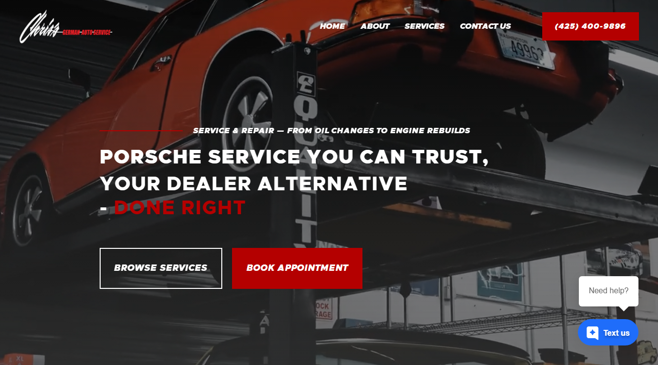Website screenshot for Chris's German Auto Service
