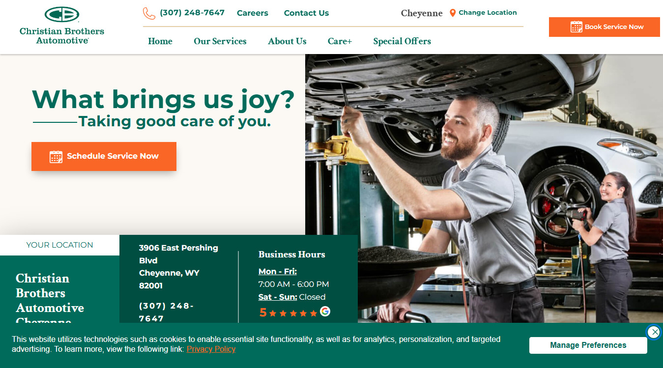 Website screenshot for Christian Brothers Automotive Cheyenne