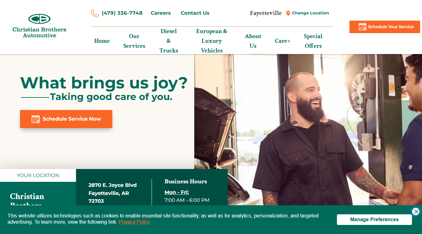 Website screenshot for Christian Brothers Automotive College Station