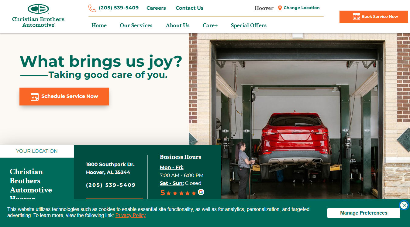 Website screenshot for Christian Brothers Automotive Hoover