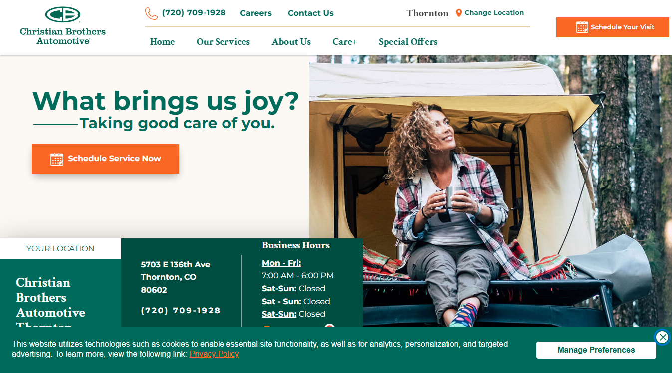 Website screenshot for Christian Brothers Automotive Thornton
