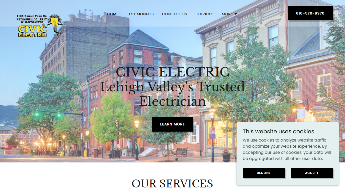 Website screenshot for Civic Electric