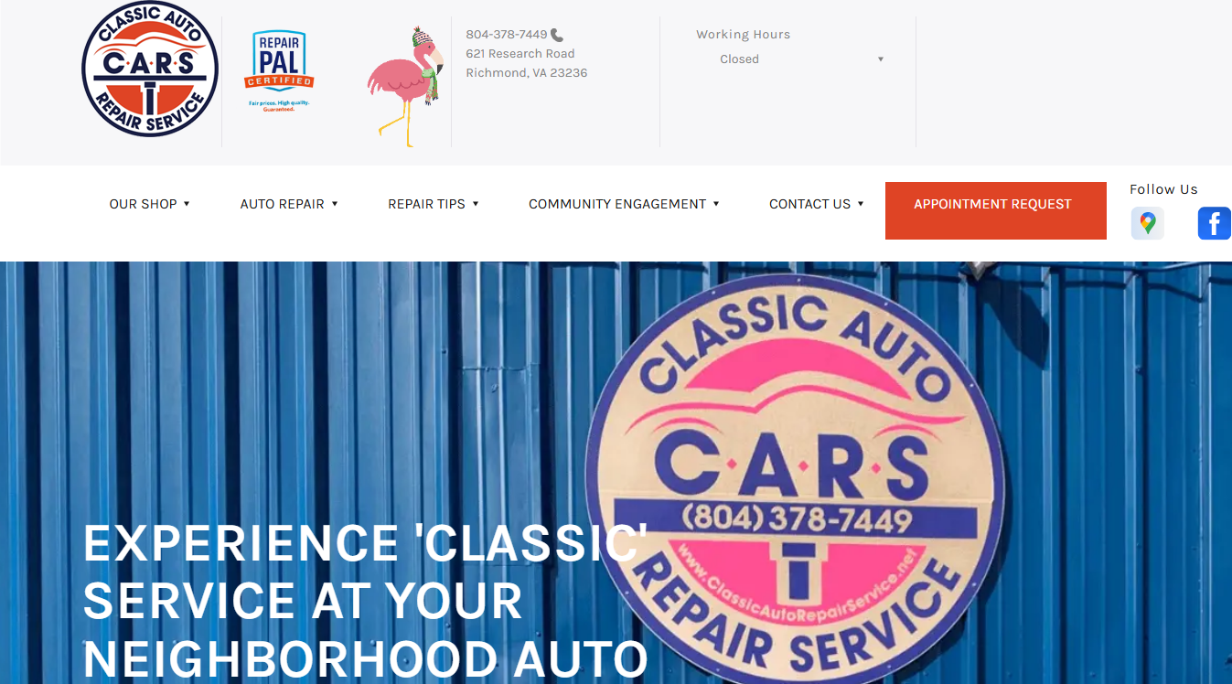 Website screenshot for Classic Auto Repair Service