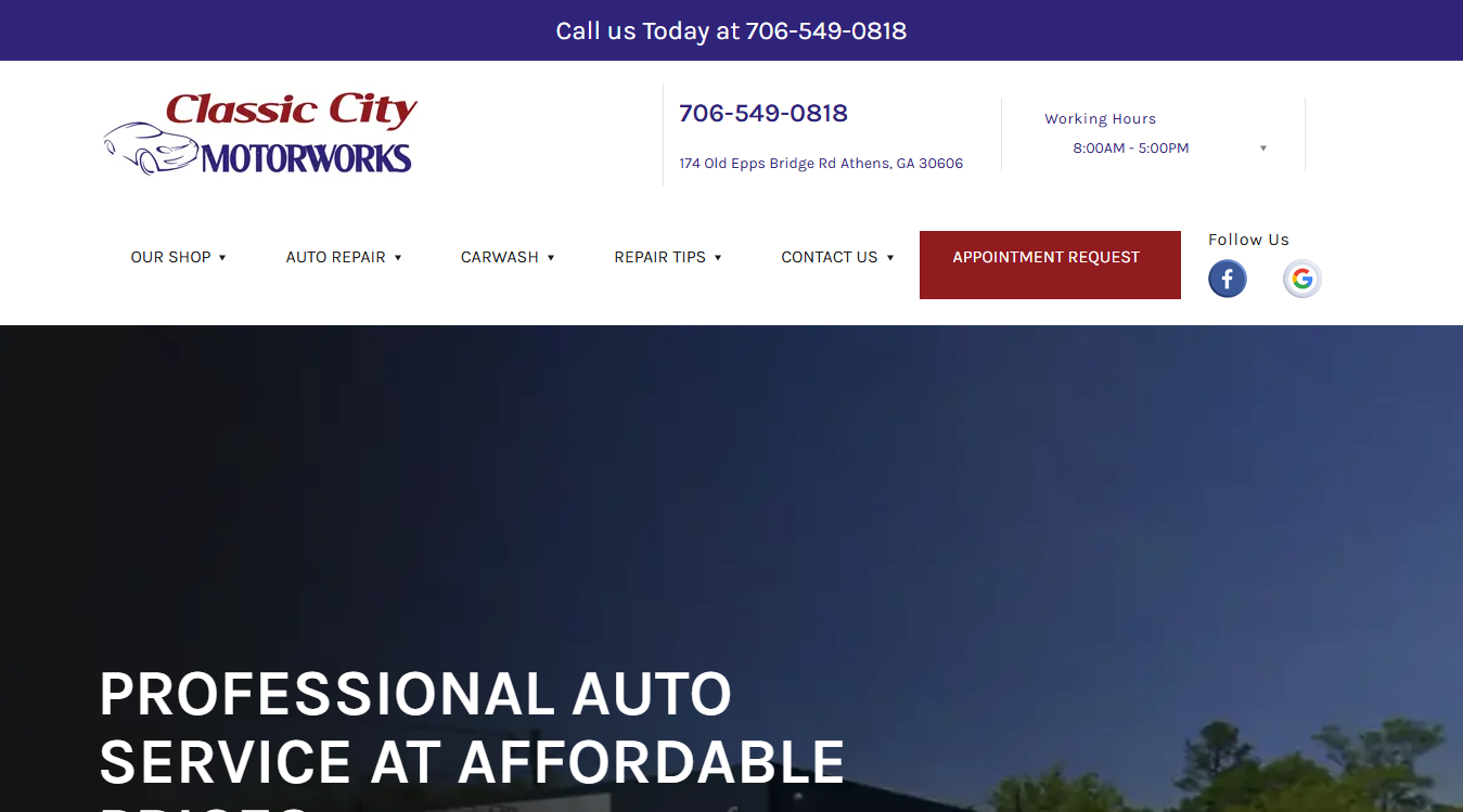 Website screenshot for Classic City Motorworks