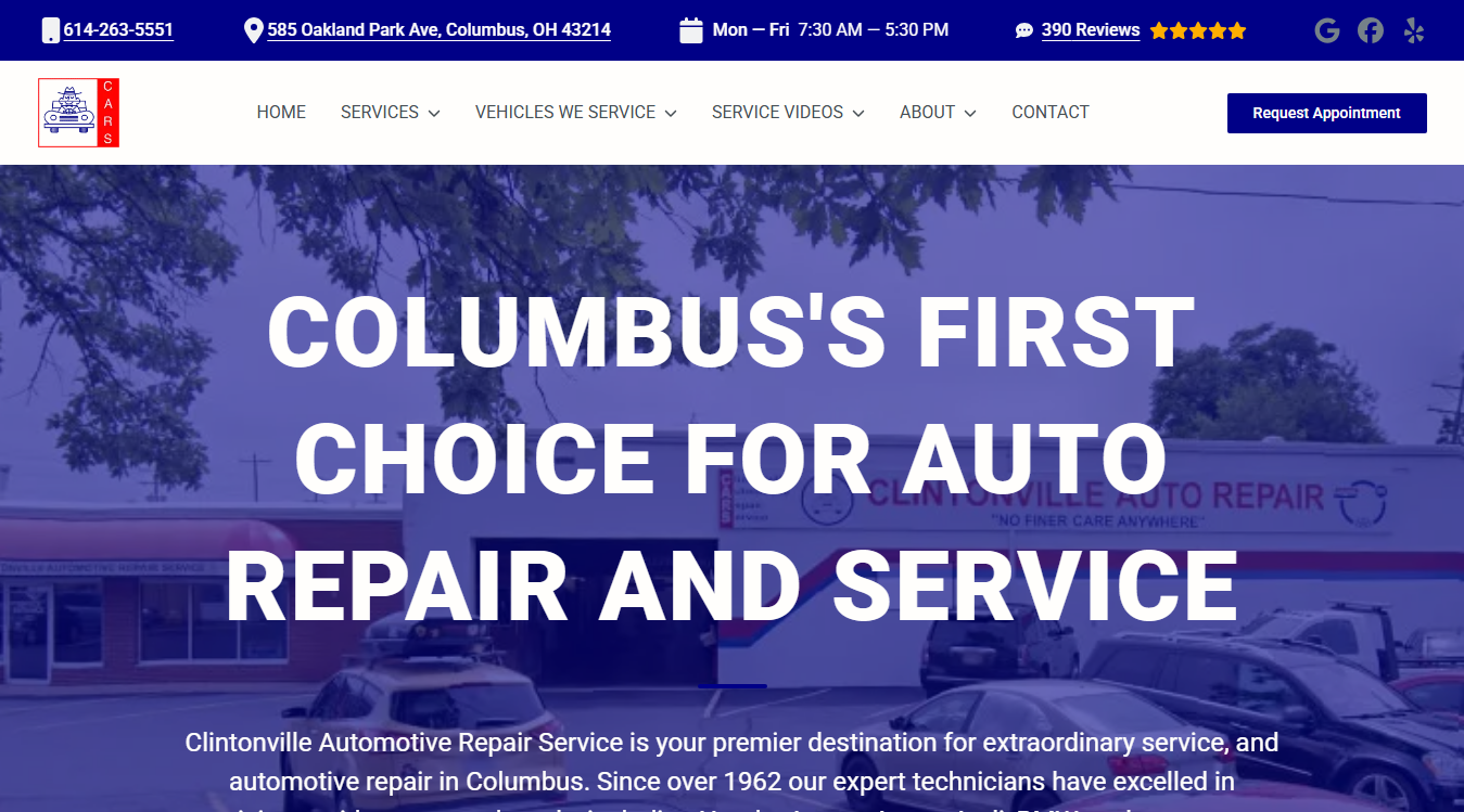 Website screenshot for Clintonville Automotive Repair Service