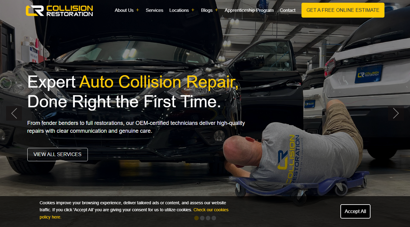 Website screenshot for Collision Restoration Zionsville