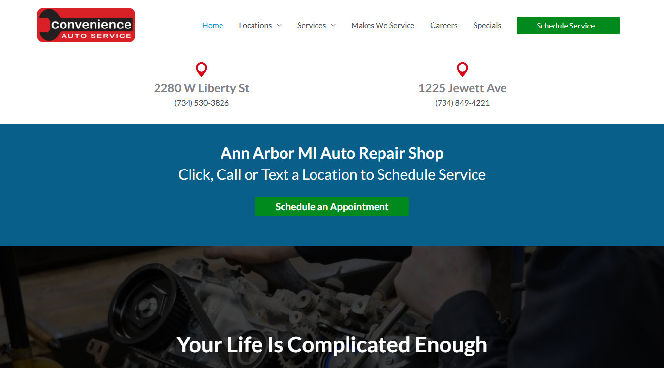 Website screenshot for Convenience Auto Service