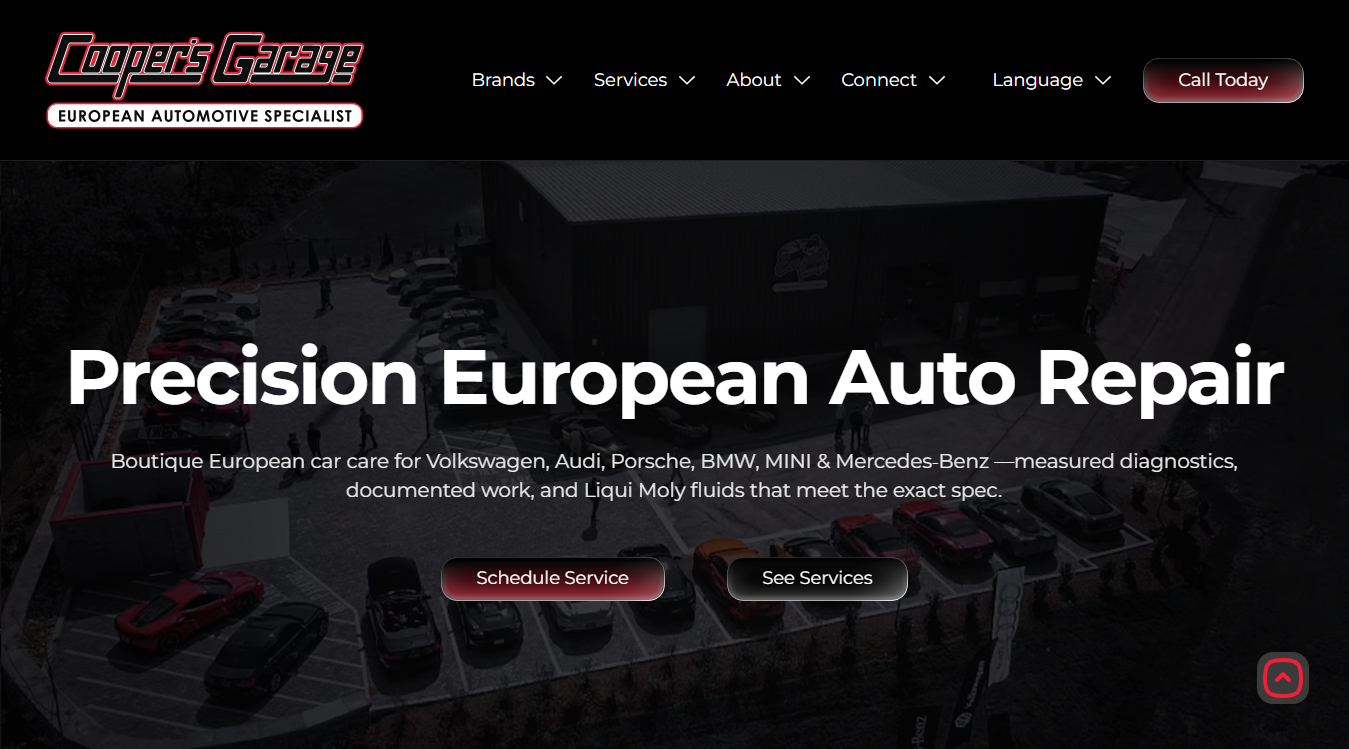 Website screenshot for Cooper's Garage