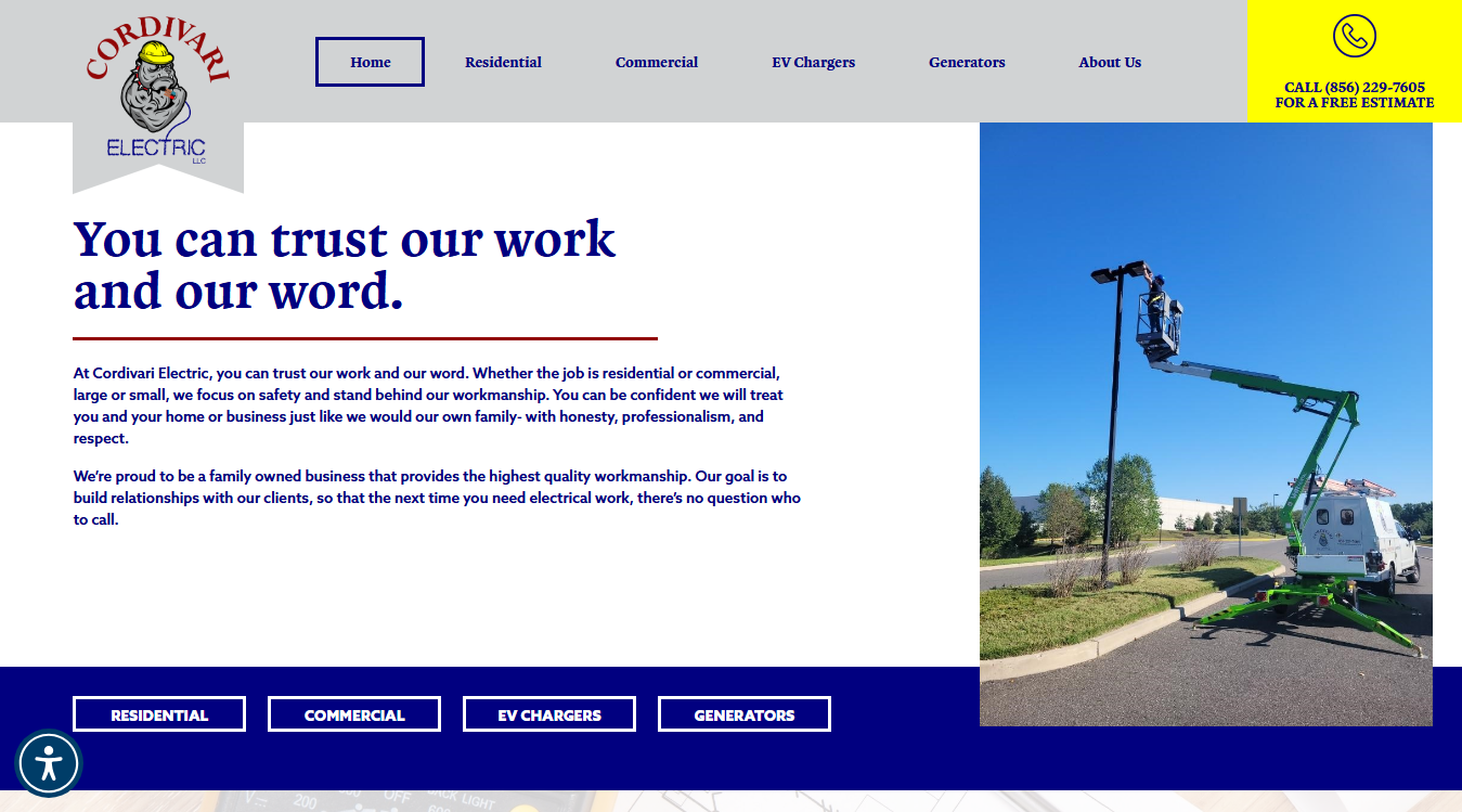 Website screenshot for Cordivari Electric LLC