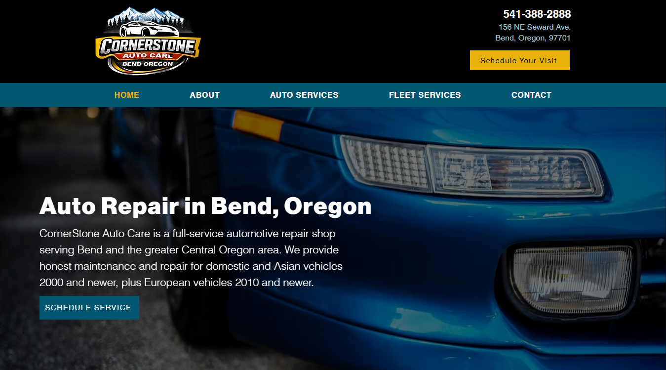 Website screenshot for CornerStone Auto Care