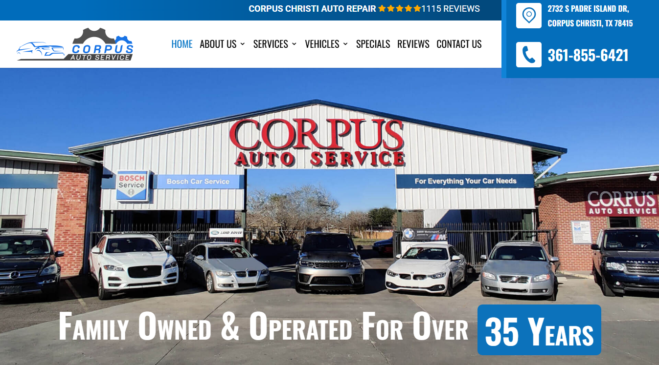 Website screenshot for Corpus Auto Service