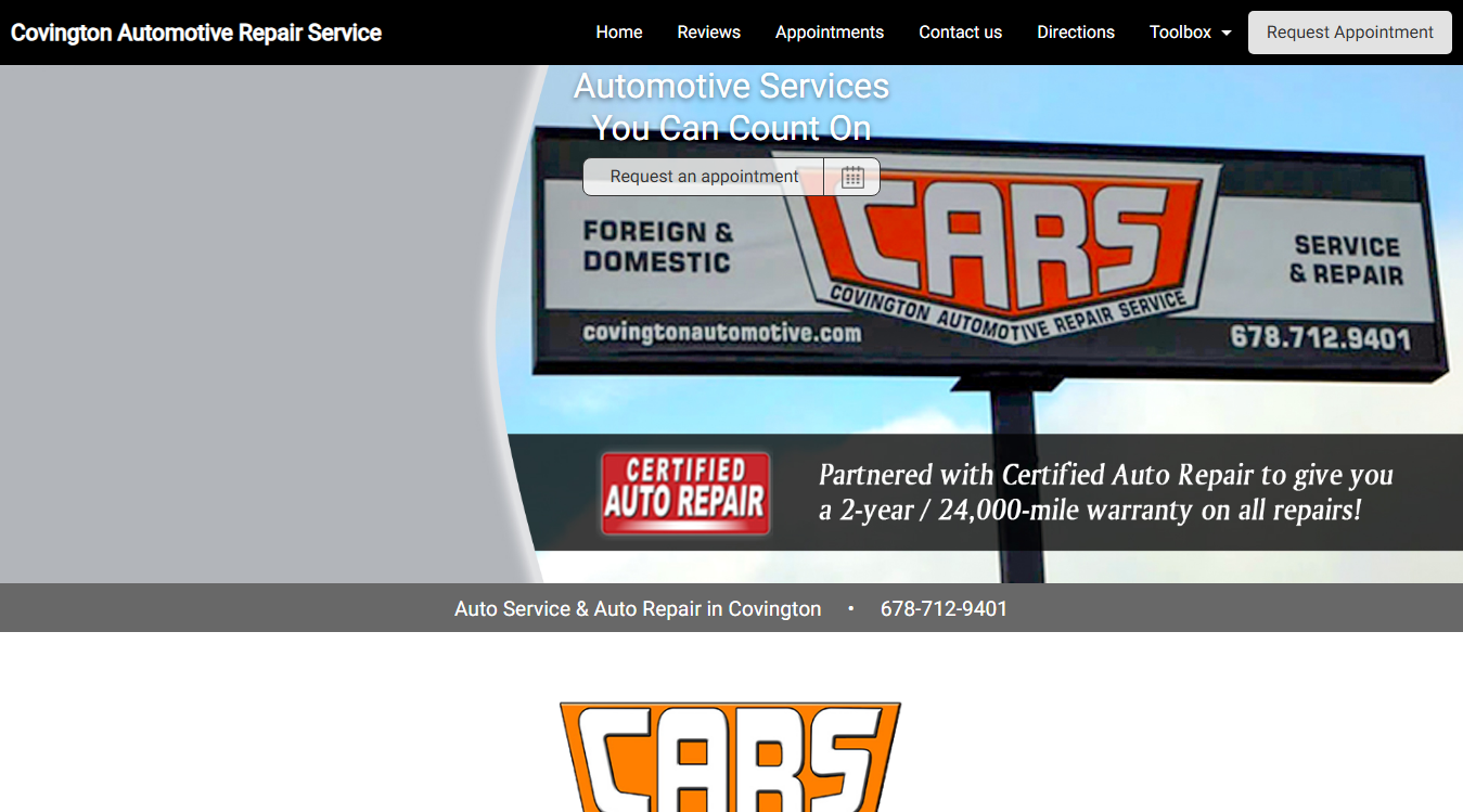 Screenshot of Covington Automotive Repair Service
