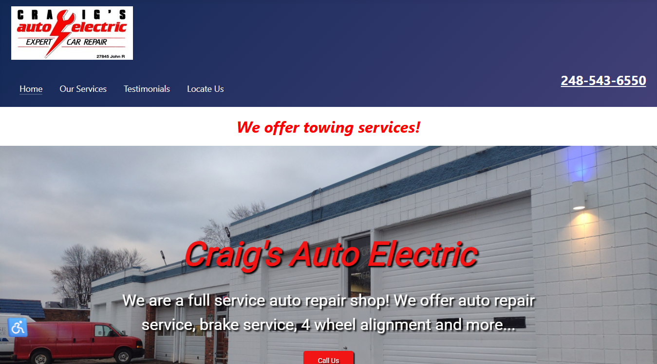 Website screenshot for Craig's Auto Electric